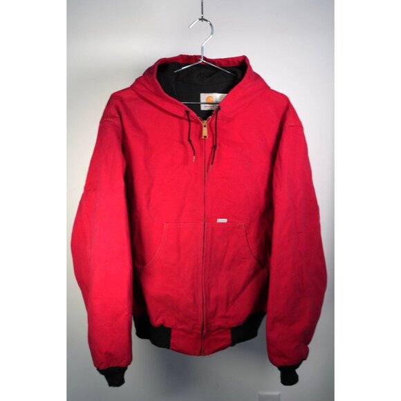 Vintage Carhartt Thermal Lined Full Zip Canvas Hooded Jacket Red Men's